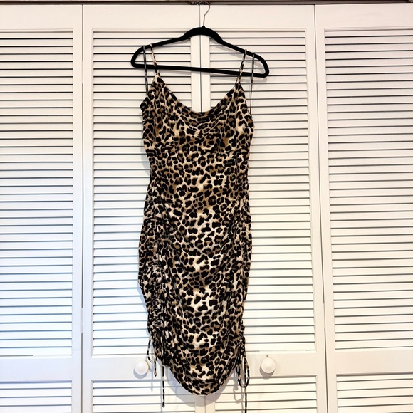 Leopard Print Dress With Side Gather Detail - Picture 1 of 7